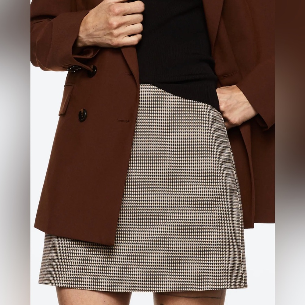 Mango‎ Monochrome Houndstooth A-Line Skirt